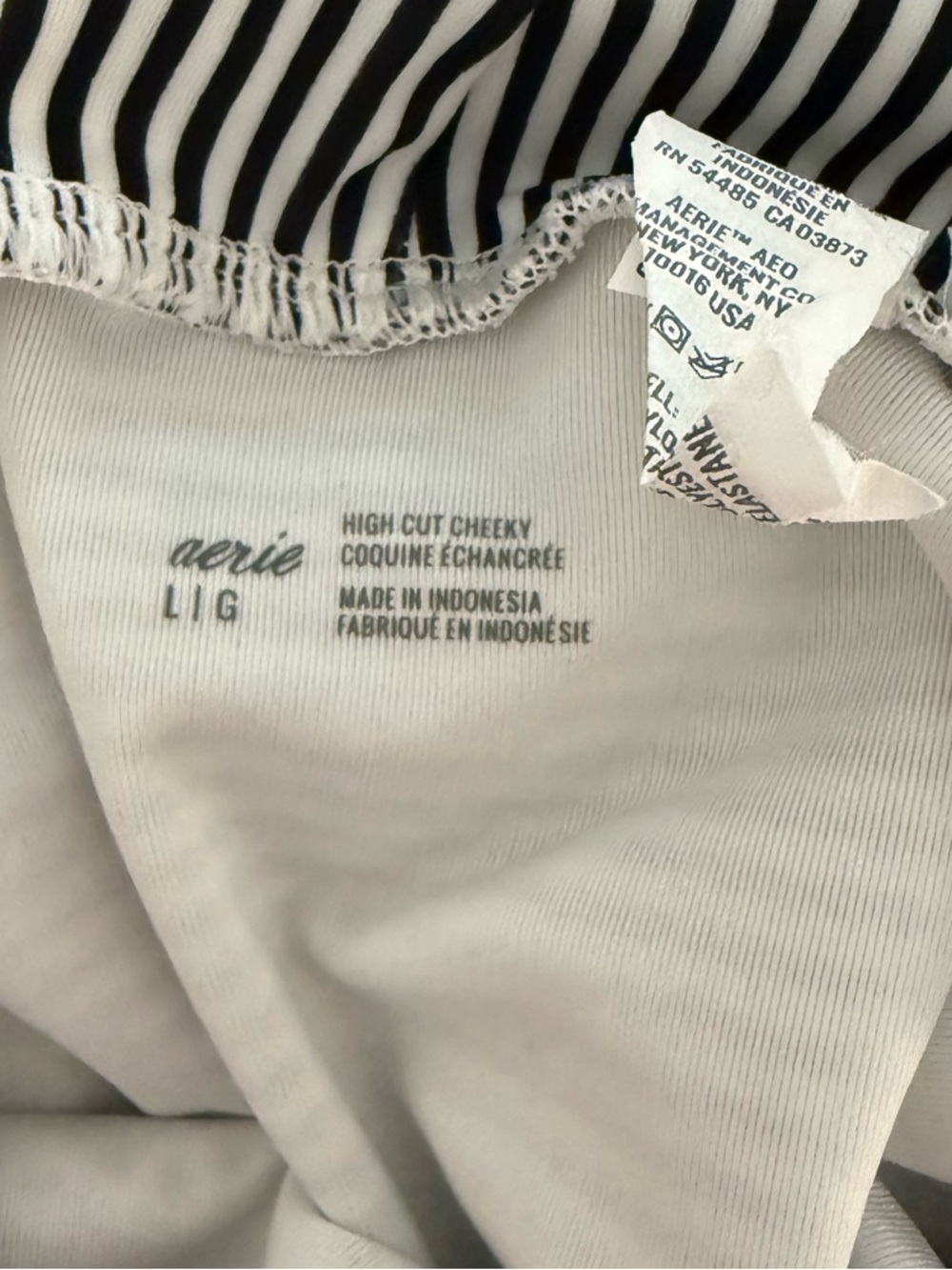 Aerie High-Waist High-Cut Cheeky Black & White Striped Bikini Bottom - Picture 3 of 4